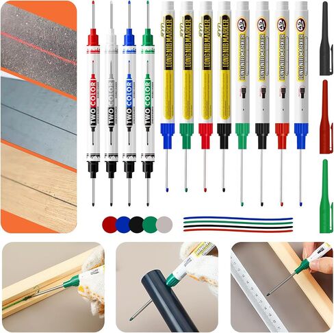 12 PCS Long Grofing Long Head Heat Hole Abens ، علامة NIB طويلة للمعادن ، علامات القلم النجارة الملونة الجافة السريعة للبناء ، 5 ألوان مجموعة (رأس مزدوج) in Saudi Arabia