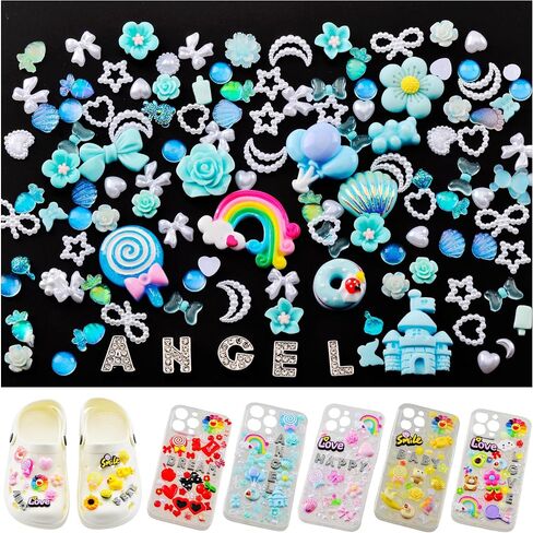 Junk Case Charms, Charms for Junk Cases Cute Decoration Bow Letter Big Charm Bulk for Nail Socks Shoes Diy Phone Case Resin Flatback Slime Charm Kit Accessories Supplies in Saudi Arabia