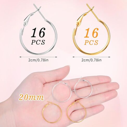 32Pcs Hoop Earrings Findings, Round Earring Hoops for Jewelry Making Gold Silver Open Beading Earrings for DIY Craft Art Accessories(20mm) in Saudi Arabia