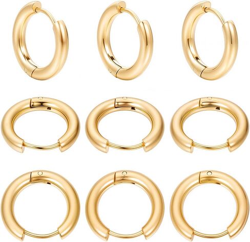 SUNNYCLUE 1 Box 24Pcs 12 Pairs Huggie Hoop Earring Findings Real 18K Gold Plated Stainless Steel Huggie Earrings Leverback Earring Hooks 18mm Round Huggie Earring Hooks for Jewelry Making Supplies in Saudi Arabia