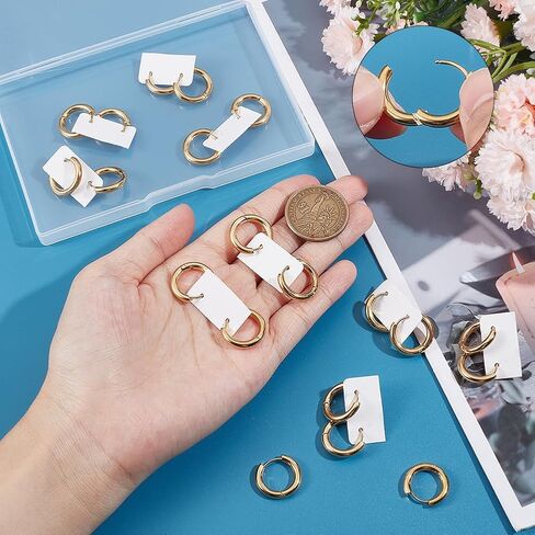 SUNNYCLUE 1 Box 24Pcs 12 Pairs Huggie Hoop Earring Findings Real 18K Gold Plated Stainless Steel Huggie Earrings Leverback Earring Hooks 18mm Round Huggie Earring Hooks for Jewelry Making Supplies in Saudi Arabia
