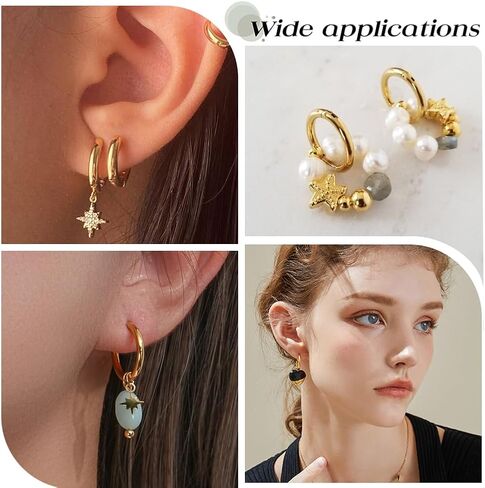 SUNNYCLUE 1 Box 24Pcs 12 Pairs Huggie Hoop Earring Findings Real 18K Gold Plated Stainless Steel Huggie Earrings Leverback Earring Hooks 18mm Round Huggie Earring Hooks for Jewelry Making Supplies in Saudi Arabia