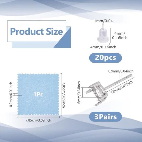 DICOSMETIC 925 Sterling Silver Earring Posts 3 Pairs Platinum Stud Earring Findings 6mm Round Prong Earring Setting with 20Pcs Plastic Ear Nuts for Gemstone Stud Earrings Making in Saudi Arabia
