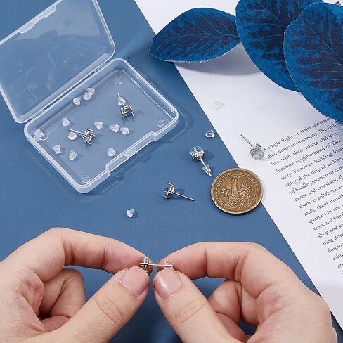 DICOSMETIC 925 Sterling Silver Earring Posts 3 Pairs Platinum Stud Earring Findings 6mm Round Prong Earring Setting with 20Pcs Plastic Ear Nuts for Gemstone Stud Earrings Making in Saudi Arabia