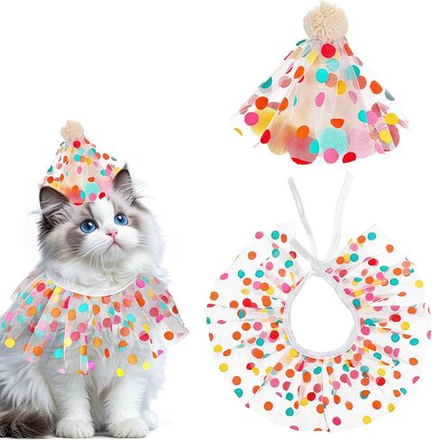 Cat Birthday Hat Outfit Bandana Scarf Cat Princess Costumes Doggy Cats Birthday-Mesh Bib Birthday Party Decorations Set for Small Medium Cats & Doggy in Saudi Arabia