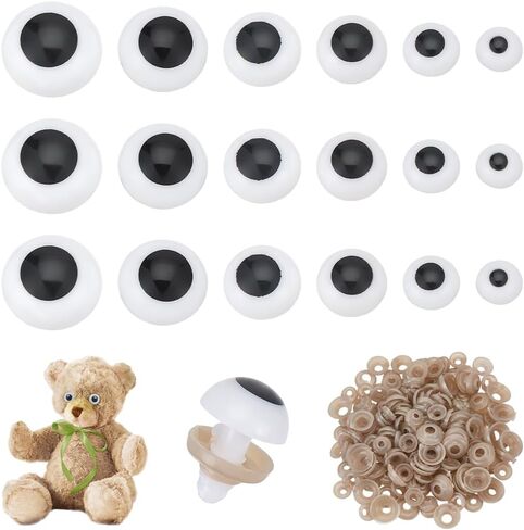 PH PandaHall 150 Sets Safety Eyes 6 Sizes Crochet Eyes White Stuffed Animal Eye Plastic Round Craft Eye with Washers for Amigurumi Puppet Teddy Bear Crochet Plush Animals, 14/14.5/16.5/17/18.5/19.5mm in Saudi Arabia