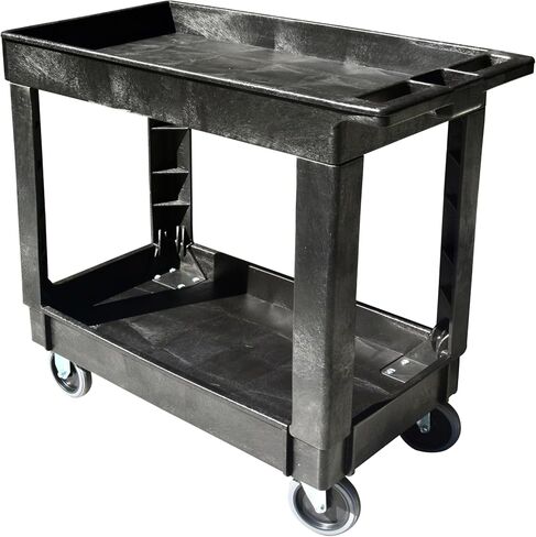500 LB Capacity Utility Cart with Tray Top, Heavy-Duty Rolling Storage Cart with Open Plastic Shelves and Tall Lip, Lightweight Wheeled Cart for Garage, Workshop, and Warehouse (Black) in Saudi Arabia