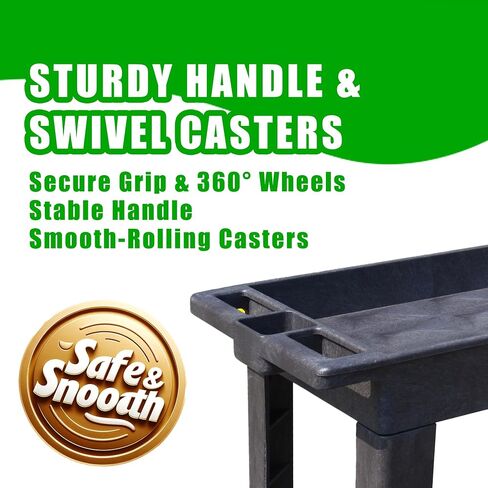 500 LB Capacity Utility Cart with Tray Top, Heavy-Duty Rolling Storage Cart with Open Plastic Shelves and Tall Lip, Lightweight Wheeled Cart for Garage, Workshop, and Warehouse (Black) in Saudi Arabia