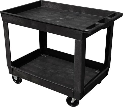 500 LB Capacity Utility Cart with Tray Top, Heavy-Duty Rolling Storage Cart with Open Plastic Shelves and Tall Lip, Lightweight Wheeled Cart for Garage, Workshop, and Warehouse (Black) in Saudi Arabia