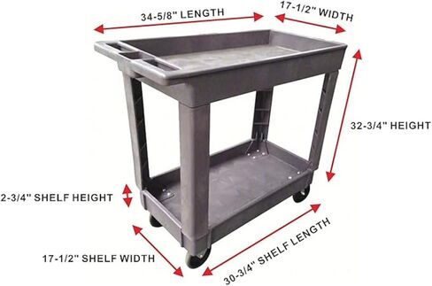 500 LB Capacity Utility Cart with Tray Top, Heavy-Duty Rolling Storage Cart with Open Plastic Shelves and Tall Lip, Lightweight Wheeled Cart for Garage, Workshop, and Warehouse (Black) in Saudi Arabia
