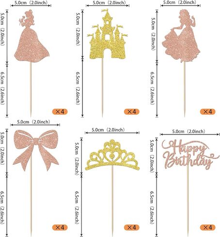 Rsstarxi 24 Pack Princess Happy Birthday Cupcake Toppers Glitter Bow Crown Castle Cupcake Picks for Princess Girl Baby Shower Happy Birthday Party Cake Decorations Supplies Rose Gold in Saudi Arabia
