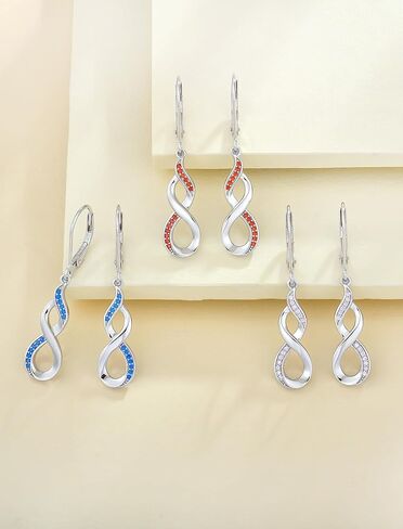 YL Dangle Drop Infinity Earrings 925 Sterling Silver Leverback Earrings 18K White Gold Jewelry for Women in Kuwait