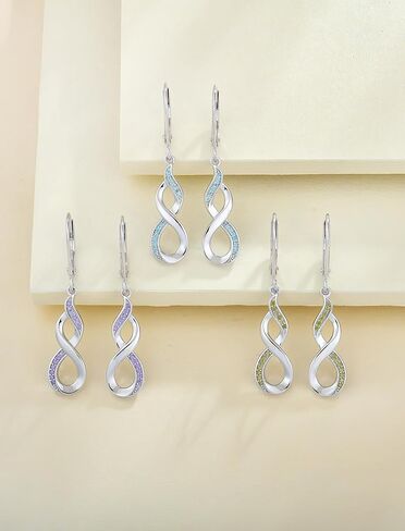 YL Dangle Drop Infinity Earrings 925 Sterling Silver Leverback Earrings 18K White Gold Jewelry for Women in Kuwait