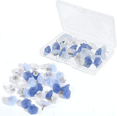 30PCS Flower Push Pins for Cork Board, Cute Rose Decorative Push Pin, Blue Thumb Tacks, Blue Floral Thumb Tacks, Cute Pushes Pins for Photo Wall, Feature Wall,Map, Bulletin Board, Office or Home in Saudi Arabia