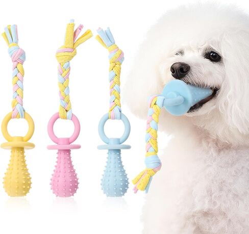 3Pcs Pet Molar Clean Teeth Rubber Toy, Dog Pacifier with Rope, Dog Chew Toys for Aggressive Chewers, Rubber Puppy Pacifier Chewing Playing Training Toys for Small Dogs Cats, 3 Cute Colors in Kuwait