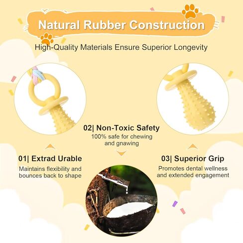 3Pcs Pet Molar Clean Teeth Rubber Toy, Dog Pacifier with Rope, Dog Chew Toys for Aggressive Chewers, Rubber Puppy Pacifier Chewing Playing Training Toys for Small Dogs Cats, 3 Cute Colors in Kuwait