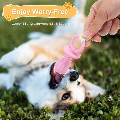 3Pcs Pet Molar Clean Teeth Rubber Toy, Dog Pacifier with Rope, Dog Chew Toys for Aggressive Chewers, Rubber Puppy Pacifier Chewing Playing Training Toys for Small Dogs Cats, 3 Cute Colors in Kuwait