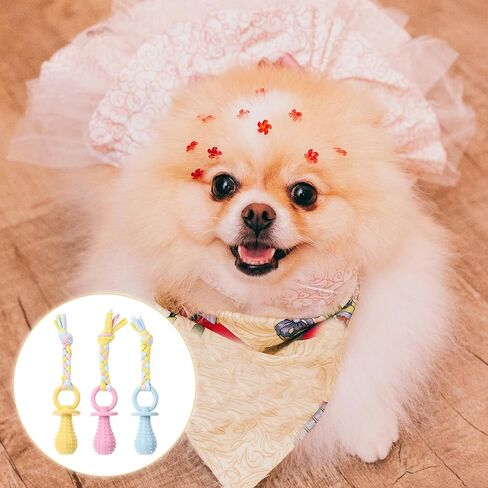 3Pcs Pet Molar Clean Teeth Rubber Toy, Dog Pacifier with Rope, Dog Chew Toys for Aggressive Chewers, Rubber Puppy Pacifier Chewing Playing Training Toys for Small Dogs Cats, 3 Cute Colors in Kuwait