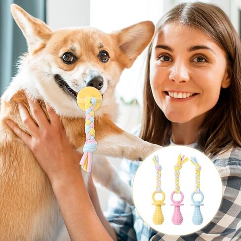 3Pcs Pet Molar Clean Teeth Rubber Toy, Dog Pacifier with Rope, Dog Chew Toys for Aggressive Chewers, Rubber Puppy Pacifier Chewing Playing Training Toys for Small Dogs Cats, 3 Cute Colors in Kuwait