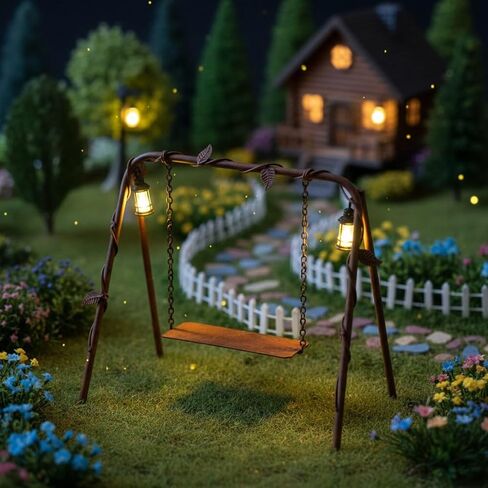 Logofun Dollhouse Accessories Miniature Iron Swing Mini Mini Metal Rustic Swing Model for Micro Minscape Courtyard Garden Decord Displic in Saudi Arabia