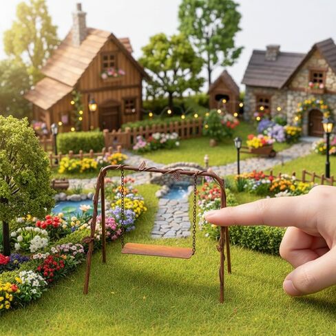 Logofun Dollhouse Accessories Miniature Iron Swing Mini Mini Metal Rustic Swing Model for Micro Minscape Courtyard Garden Decord Displic in Saudi Arabia