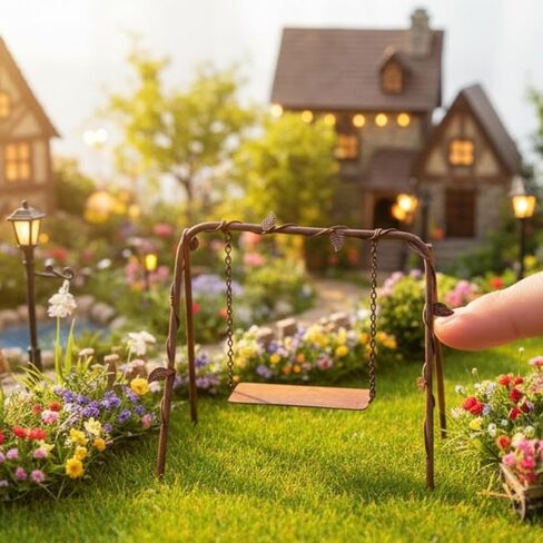 Logofun Dollhouse Accessories Miniature Iron Swing Mini Mini Metal Rustic Swing Model for Micro Minscape Courtyard Garden Decord Displic in Saudi Arabia