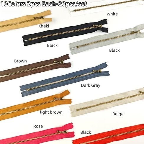 Wonesifee Metal Zippers 20pcs #3 Antique Brass Close-end Non-Separating Short Zippers Assorted Colorful for Purses Bags Pockets Handbags DIY Sewing Mixed 10Colors 2pcs Each (10Colors, 8inch-20pcs) in Kuwait