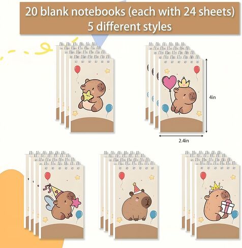 180 Pcs Capybara Gifts Bulk Fun Pens Capybara Mini Spiral Notepads Cute Stickers Set for Children's Birthday Gifts Students Rewards Fun School Supplies. in Saudi Arabia