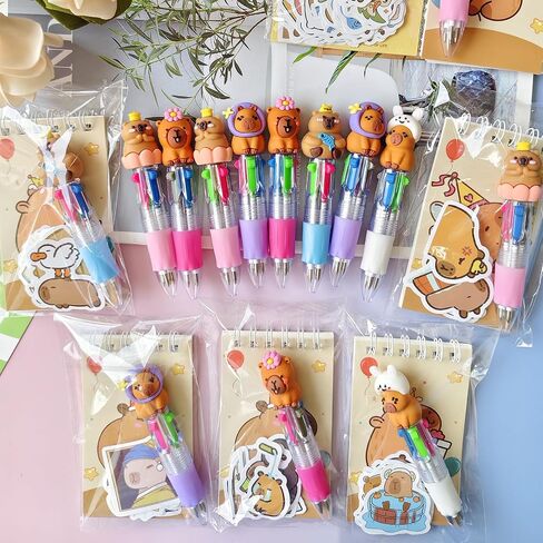 180 Pcs Capybara Gifts Bulk Fun Pens Capybara Mini Spiral Notepads Cute Stickers Set for Children's Birthday Gifts Students Rewards Fun School Supplies. in Saudi Arabia