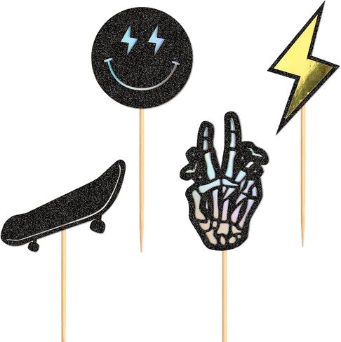 24Pcs Yellow Smiling Face and Lightning Cupcake One Happy Dude Cupcake Topper Baby Shower Gender Reveal Party Supplies in Kuwait