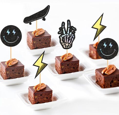 24Pcs Yellow Smiling Face and Lightning Cupcake One Happy Dude Cupcake Topper Baby Shower Gender Reveal Party Supplies in Kuwait