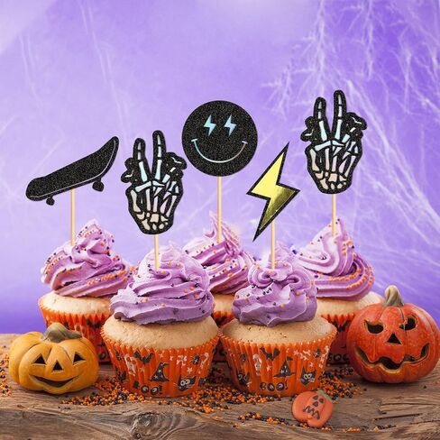 24Pcs Yellow Smiling Face and Lightning Cupcake One Happy Dude Cupcake Topper Baby Shower Gender Reveal Party Supplies in Kuwait