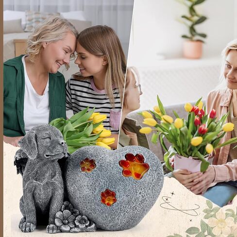 Capoda Solar Heart Dog Statue Garden Memorial Stone Gifts Pet Memorial Headstones Guardian Angel Garden Solar Light Decor with Paw Prints Outdoor Grave Markers for Loss of Dog Resin Statue Stones in Saudi Arabia