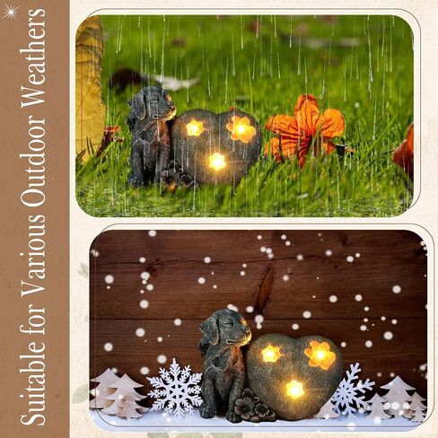 Capoda Solar Heart Dog Statue Garden Memorial Stone Gifts Pet Memorial Headstones Guardian Angel Garden Solar Light Decor with Paw Prints Outdoor Grave Markers for Loss of Dog Resin Statue Stones in Saudi Arabia