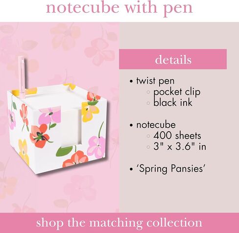 kate spade new york Note Cube with 400 Blank Sheets and Black Ink Pen, Cute Paper Holder for Desk, Spring Pansies in Saudi Arabia