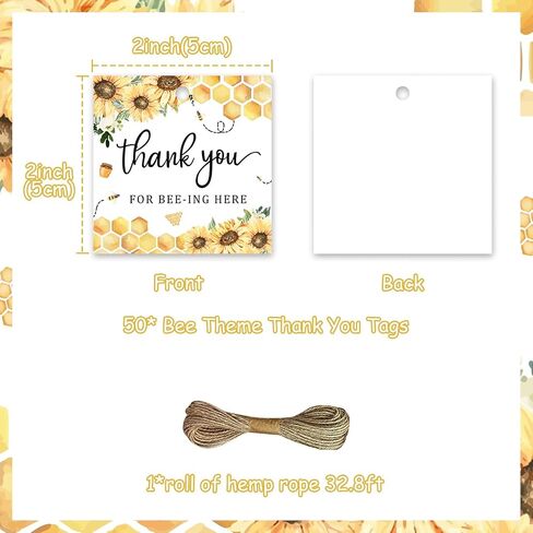 50Pcs Bee Themed Thank You Tags - 2 * 2 Inch, 50 Count - Perfect for Wedding, Bridal Shower, Baby Shower & More in Saudi Arabia