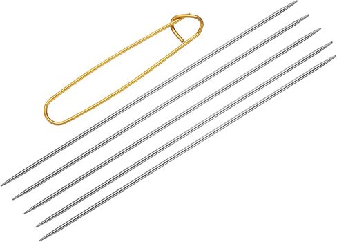 uxcell 5Pcs Knitting Needle Size US 4(3.5mm) Diameter 6 Inches (15cm) Length Stainless Steel Double Pointed Sweater Stitching Needles with Stitch Holder for Handmade Projects DIY in Saudi Arabia