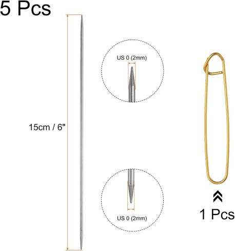 uxcell 5Pcs Knitting Needle Size US 4(3.5mm) Diameter 6 Inches (15cm) Length Stainless Steel Double Pointed Sweater Stitching Needles with Stitch Holder for Handmade Projects DIY in Saudi Arabia