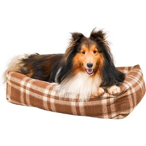 Rectangle Dog Bed for Small Dogs Plush Brown Plaid Zipper Removable Machine Washable Cover Anti-Slip Bottom 29 x 22 x 8 Inches in Saudi Arabia