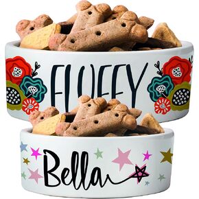 أوعية الحيوانات الأليفة السيراميك الشخصية | قابلة للتخصيص 14 تصاميم مع اسم حيوانك الأليف | 6 بوصات - أوعية مخصصة للحيوانات الأليفة للكلب أو القط أو جرو أو هريرة - طبق للأغذية الجافة أو الرطبة - هدايا مالك الحيوانات الأليفة in Kuwait