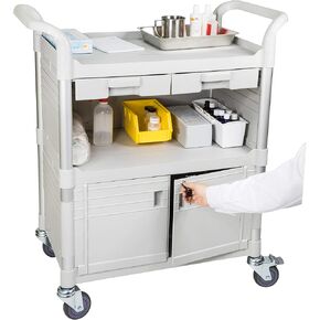 Larger 3 Shelf Heavy Duty Lockable Hospital cart Medical cart, Utility Cart 606 lbs for Medical, L34.43xD19.69xH40.55 inch, Off-White (Light Grey) Color in Saudi Arabia