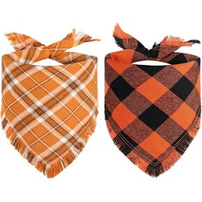 Kytely Fall Dog Bandana 2 Pack, Autumn Thanksgiving Dog Bandanas Large, Orange Plaid Pet Scarf for Boy and Girl, Holiday Bandana Triangle Bibs for Medium and Large Dogs in Kuwait