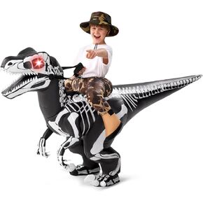 Spooktacular Creations Kids Halloween Inflatable Costumes, Raptor Blow Up Costume with Skeleton Digital Printing, Ride On Dinosaur Inflatable Suit for Halloween Cosplay Themed Party in Kuwait