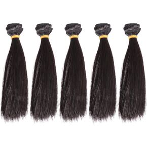 Doll Mini Wig 5pcs مجموعة 15 سم ملحقات الشعر الأسود المستقيم للدمى حرير درجات الحرارة العالية مع تصميم شبكة وردة سهلة سهلة in Kuwait