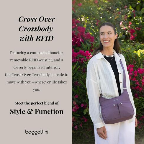 Baggallini Cross Over Crossbody Bag for Women - Lightweight Water-Resistant Travel Bag - Adjustable Strap Extar Pockets in Saudi Arabia