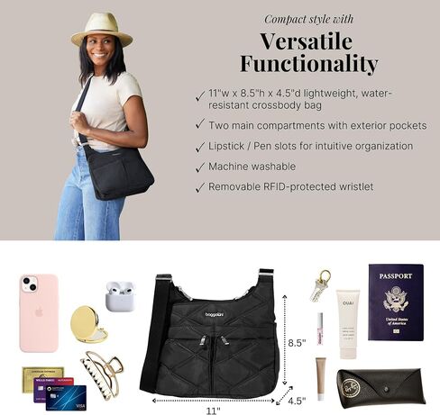 Baggallini Cross Over Crossbody Bag for Women - Lightweight Water-Resistant Travel Bag - Adjustable Strap Extar Pockets in Saudi Arabia