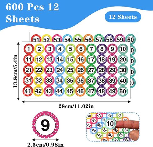 Number Stickers for Classroom, 1Inch Round Number Stickers, 1-100 Polka Dot Labels Waterproof/Oil-Resistant Removable Self-Adhesive Labels for Storage Boxes, Office, Home in Saudi Arabia