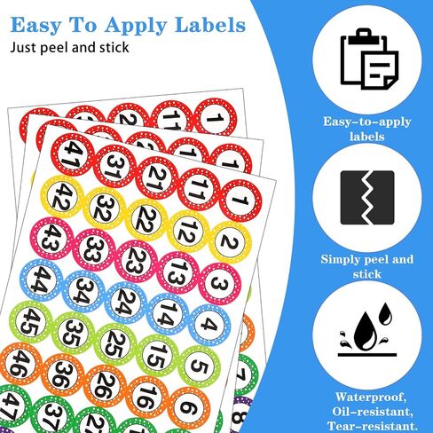 Number Stickers for Classroom, 1Inch Round Number Stickers, 1-100 Polka Dot Labels Waterproof/Oil-Resistant Removable Self-Adhesive Labels for Storage Boxes, Office, Home in Saudi Arabia