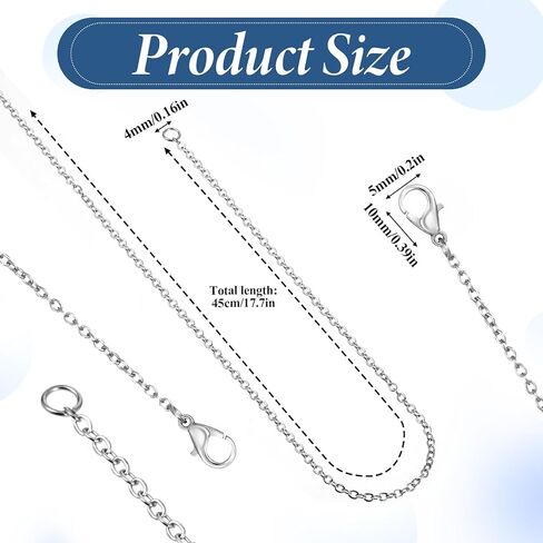 20PCS Necklace Chain with Lobster Clasps, Stainless Steel Necklace Chains, 17.7Inch 1.5mm Silver Chain for Jewelry Making and DIY Accessories, Necklace-Set (Fashion, Thin, Dainty and Sturdy) in Saudi Arabia