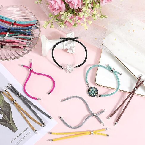 SUNNYCLUE 20Pcs 20 Colors Adjustable Nylon Bracelet Braided Cord Bracelets Bulk Colorful Metal Silver Brass Ends Alloy Tree of Life Thread Rope Chain for Friendship Jewelry Making DIY Crafts Supplies in Saudi Arabia